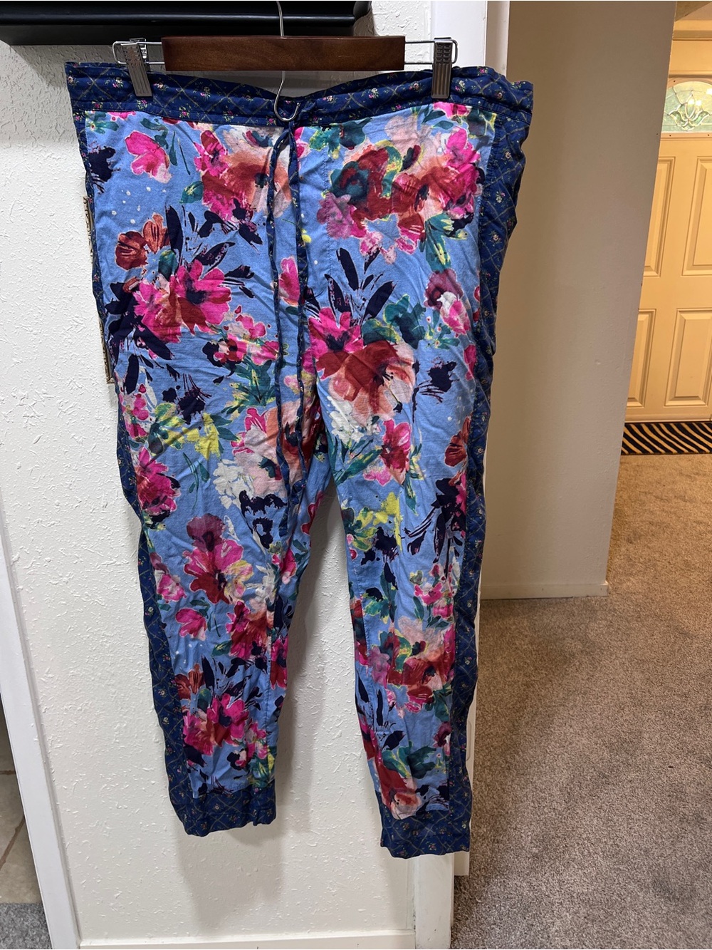 Sundance Blue Floral Jogger Pants with Pink & Green Accents